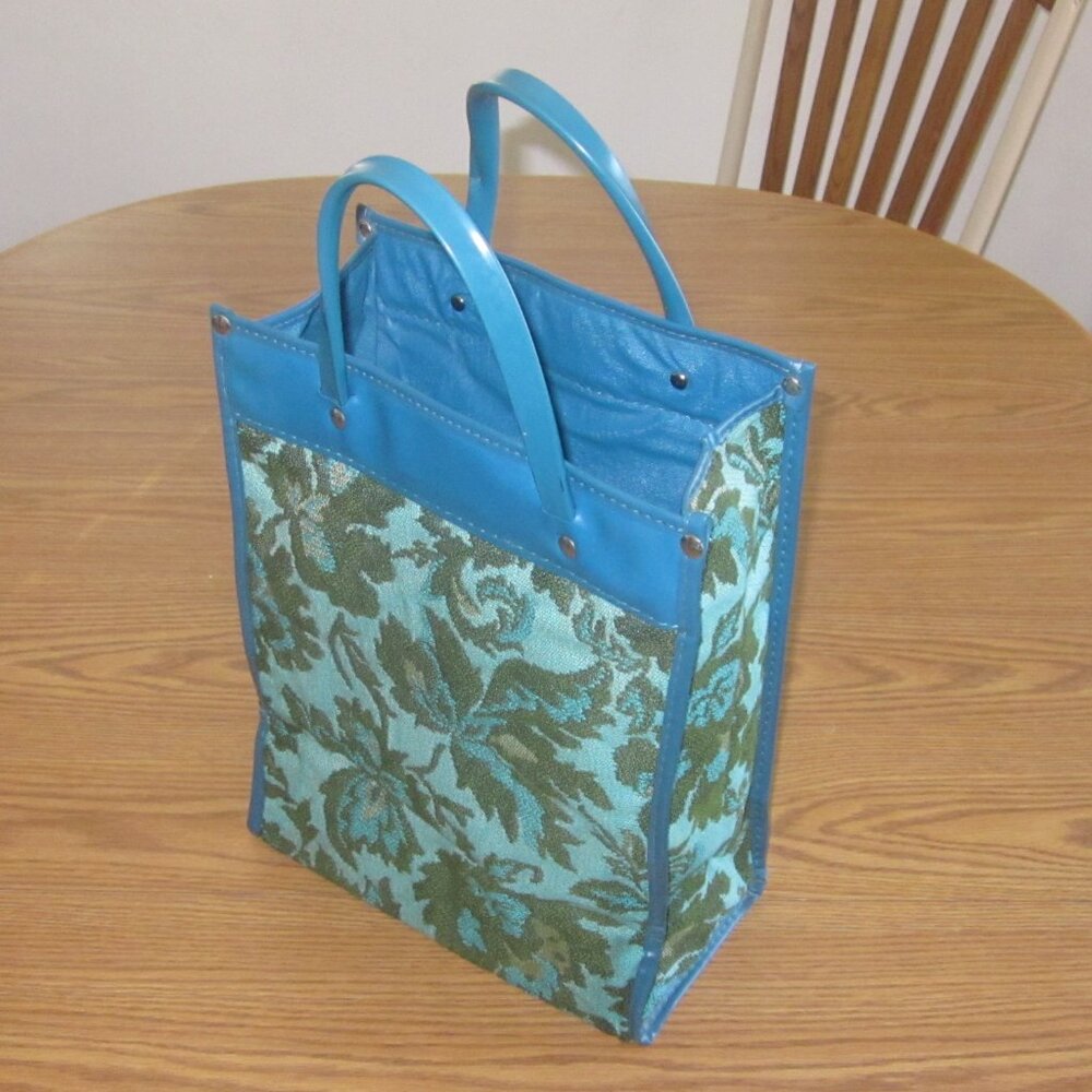 Vintage Avon Blue/Green Tapestry Tote 1970s